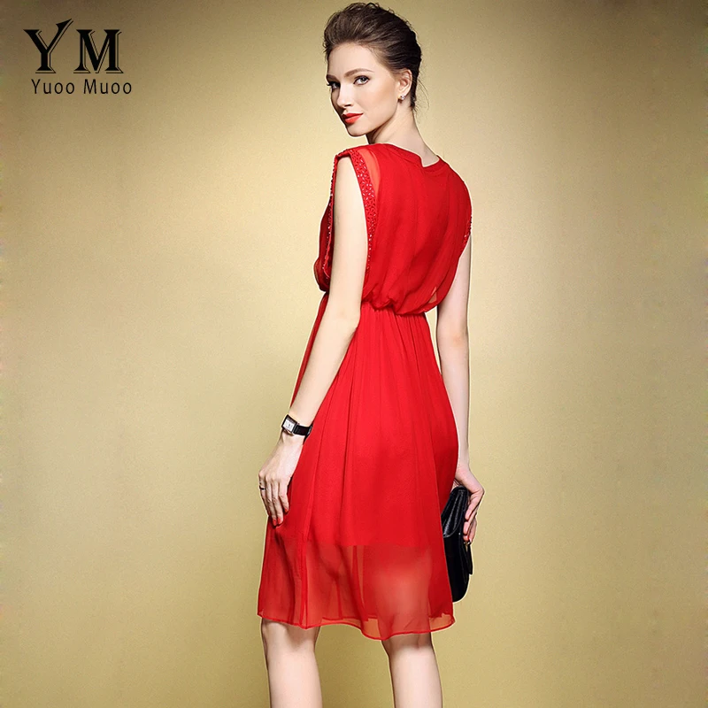 YuooMuoo Новое Прибытие Лето Женщины Red Dress Европейский Стиль Элегантных Женщин