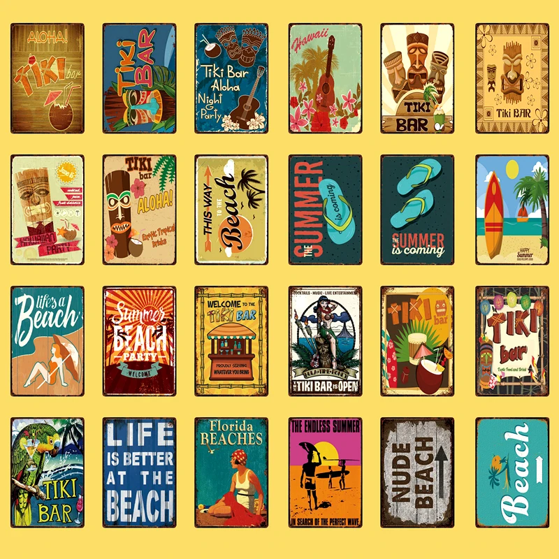 

[ WellCraft ] Tiki Bar Summer Is Coming Life Better At The Beach Metal Sign Posters art Vintage Mural Painting Custom Decor WW10