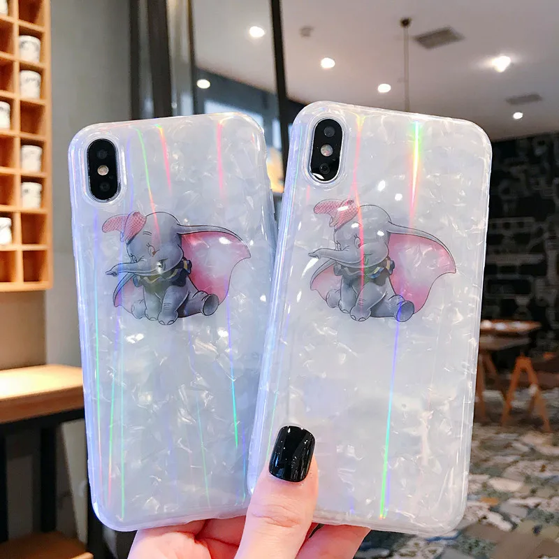 Cute cartoon Dumbo Shell grain White soft shell phone Case For Apple iphone 6 6s 7 8 Plus X XS XR MAX silicone case |