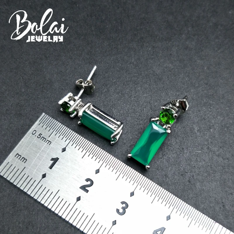 Bolaijewelry 2018 новый натуральный зеленый драгоценный камень агат и хром серьги из