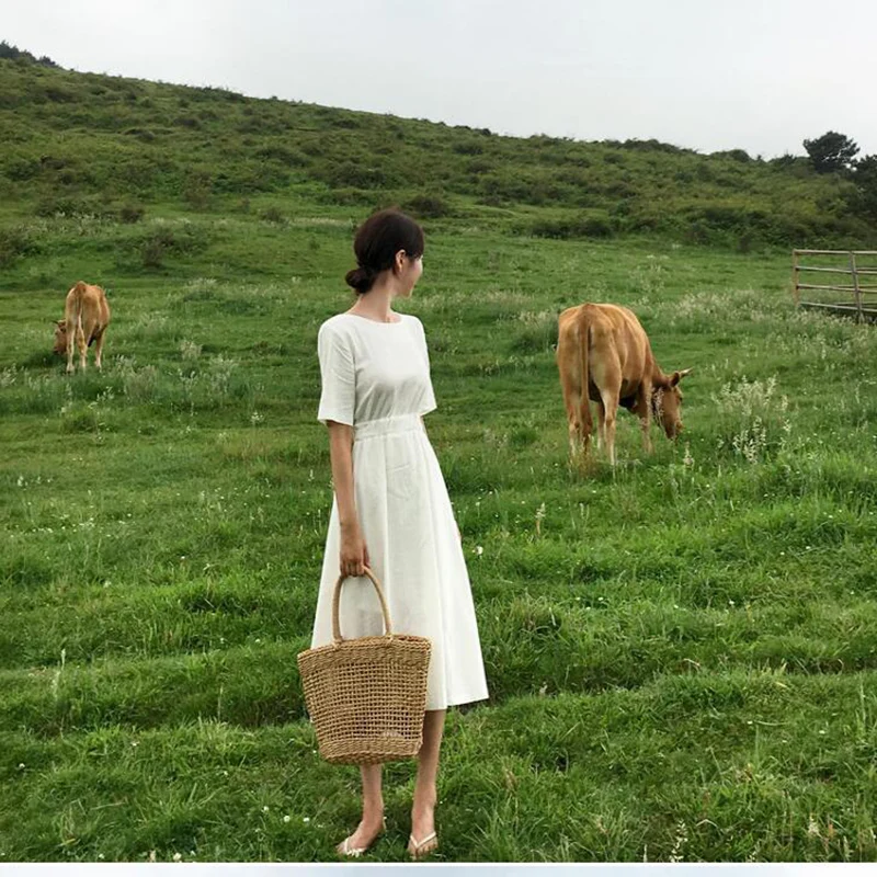 Романтические сельские платья женские летние с коротким рукавом тонкая талия