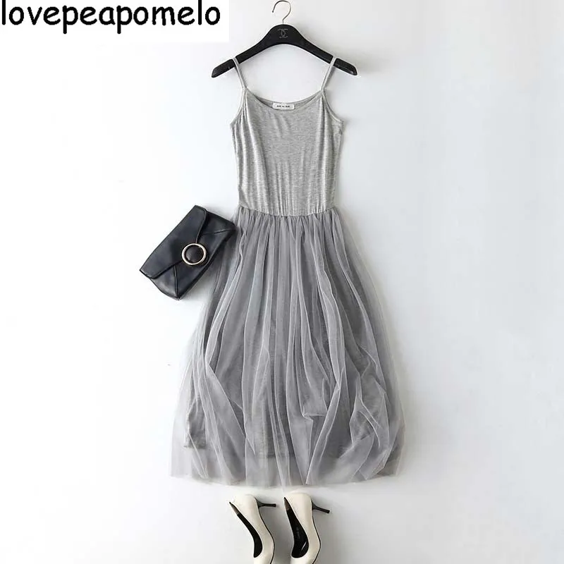 

Sexy Spaghetti Strap Patchwork Mesh Dress Spring Summer Women Gauze Lace Tank Dress Basic Sundress Party Vestidos BD8