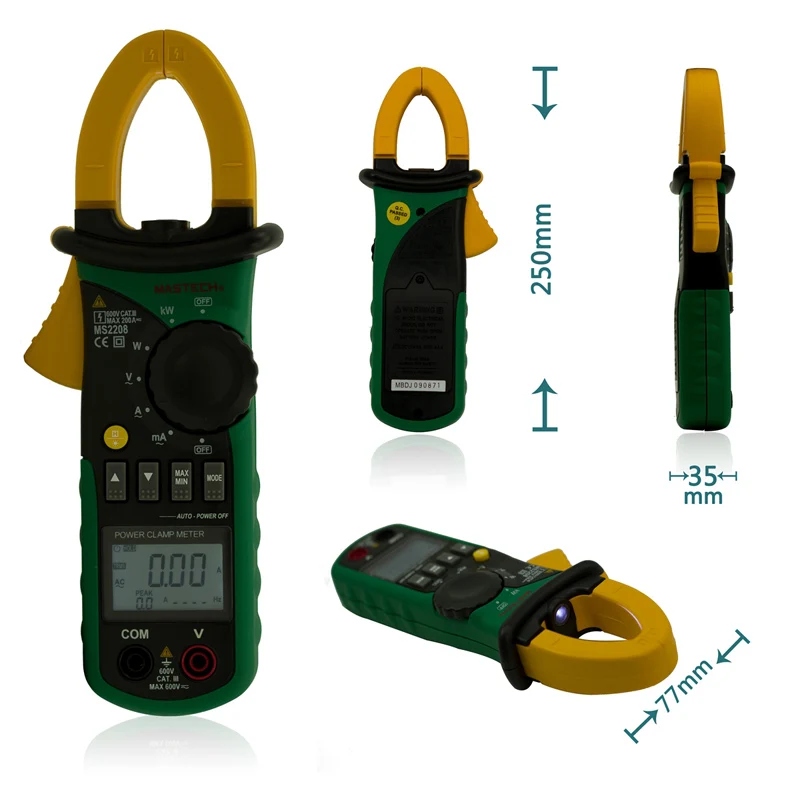 

MASTECH MS2208 Digital multimeter True RMS clamp meter 0.01mA multimeter Voltage Current Power Phase Angle Tester