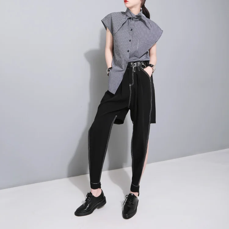 Ifq Лето 2017 г. большой воротник плед рубашка без рукавов Повседневное отложным