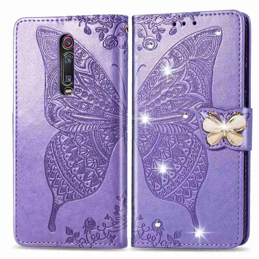 Lavender Для Redmi Note 7 K20 Pro Блестящий 3D тисненый узор с бабочками из искусственной кожи чехол-бумажник для Redmi 7 6 6A 6 Pro Чехол-книжка - Цвет: Lavender
