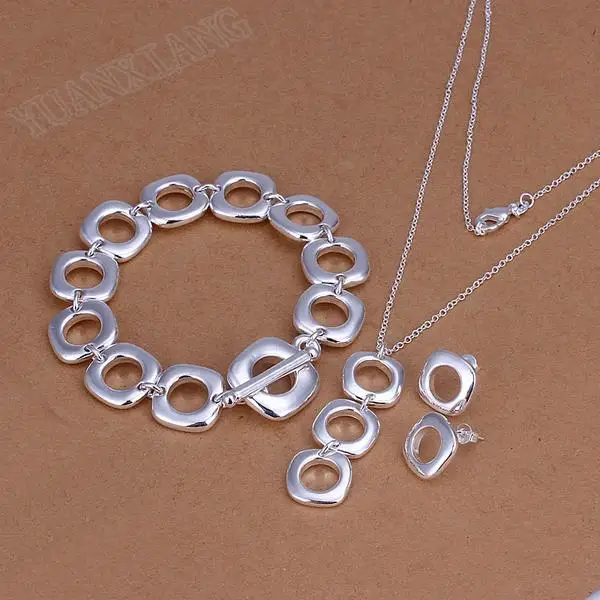 Wholesale fashion jewelry 925 sterling silver fine white square necklace three suits|set cupping|set departmentset table hello kitty |