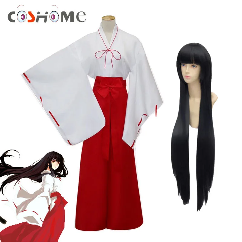 Coshome Inuyasha Kikyou костюм для косплея женские японские парики комплект кимоно черные