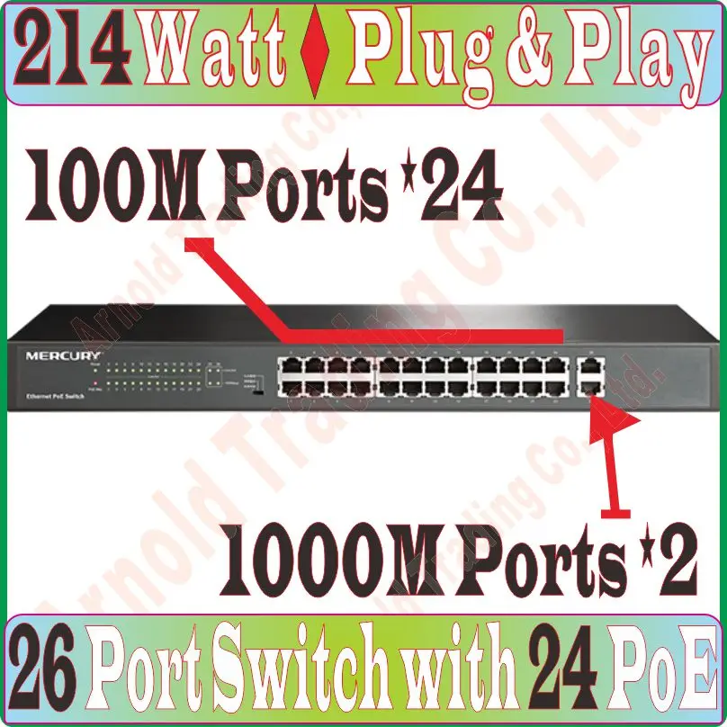 Max. PoE 214 вт переключатель с 26 портами POE обеспечивает питание для IP камеры/точки