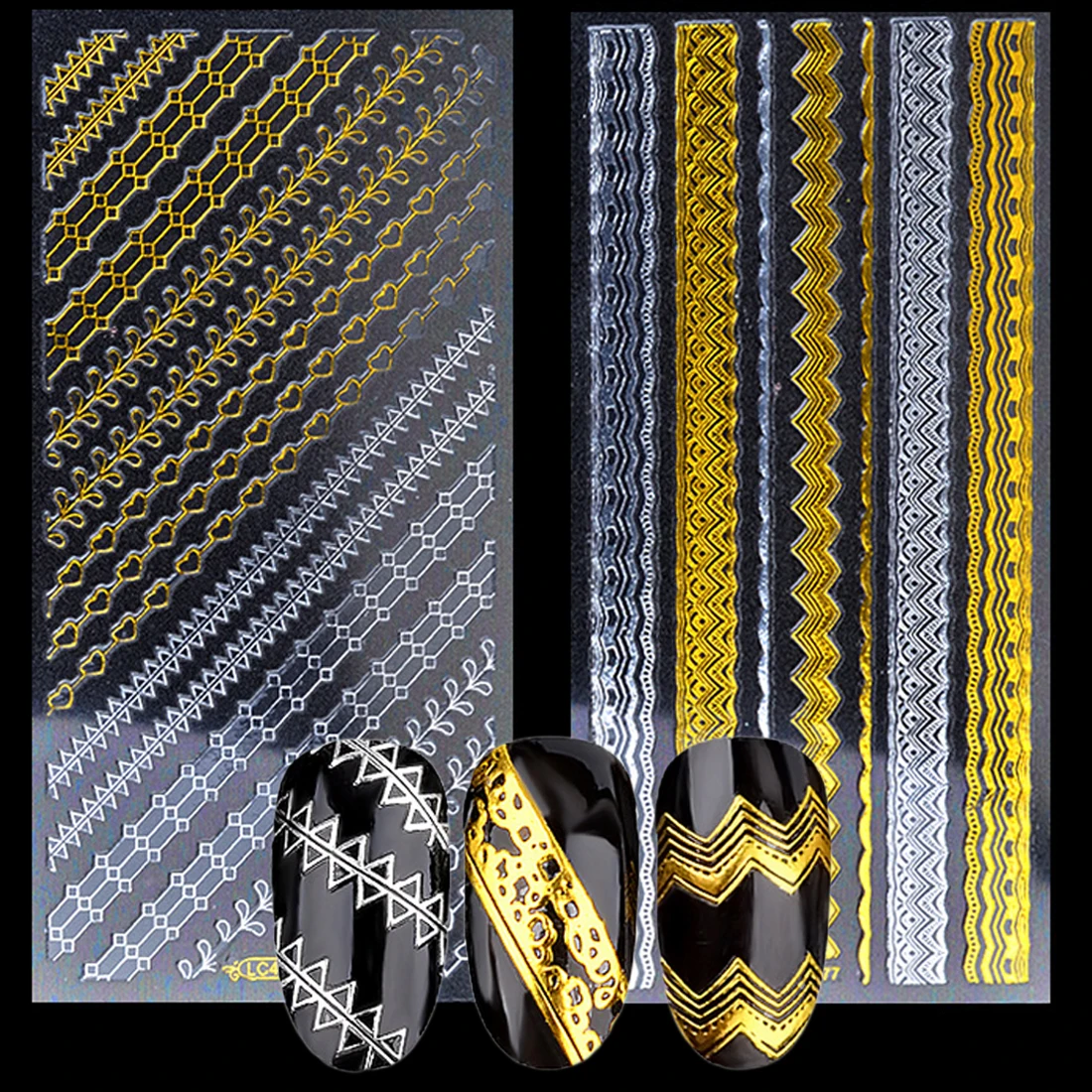 Металлическая полоса 3D наклейка для ногтей Золото и серебро многоразмерные