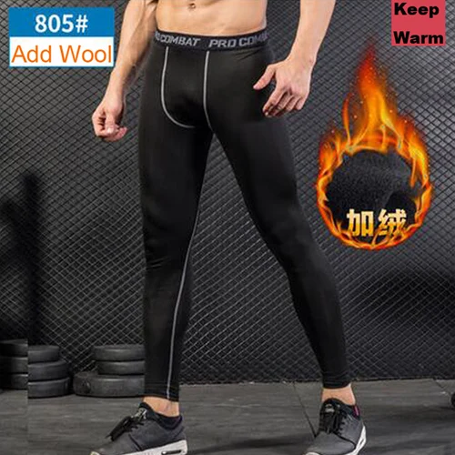 805 Add Wool -Black Мужские штаны для бодибилдинга, мужские компрессионные штаны для фитнеса, штаны для йоги, леггинсы для бега, мужские спортивные штаны для фитнеса с базовым слоем, штаны для бега - Цвет: 805 Add Wool -Black