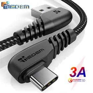 Кабель TIEGEM USB-C для Samsung S9, S10 Plus, Quick Charge 3,0, прямоугольный, для быстрой зарядки и передачи данных, для игр, USB-C провод