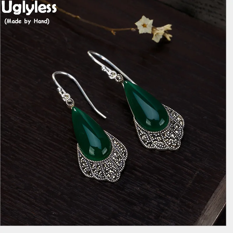 

Uglyless Multi Colors Semi-precious Stones Earrings for Women Chalcedony Fine Jewelry Vintage 100% Real 925 Thai Silver Earrings