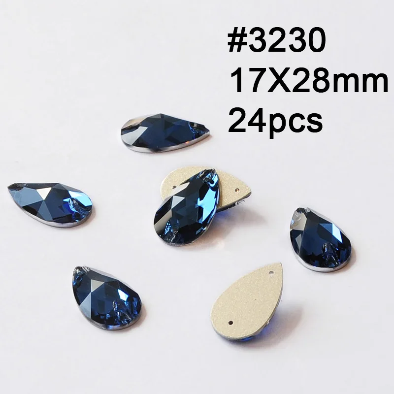 Drop 17X28mm 24pcs Смешанные Пришивные хрустальные стразы Rivoli Drop Монтана Швейные стеклянные стразы камни вышитые ткани аксессуары платье для одежды - Цвет: Drop 17X28mm 24pcs