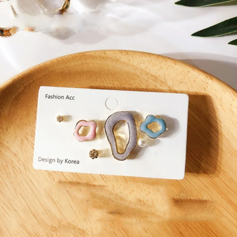 

2019 Korea New Geometric Irregualr Colorful Enamel Small Stud Earrings Sets For Women Delicate Oorbellen Cute Gifts