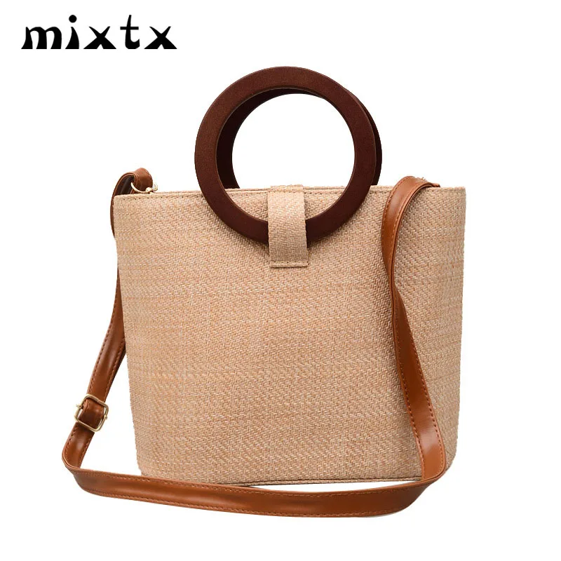 Трендовая популярная женская винтажная Соломенная Сумка-тоут с кольцом Милая