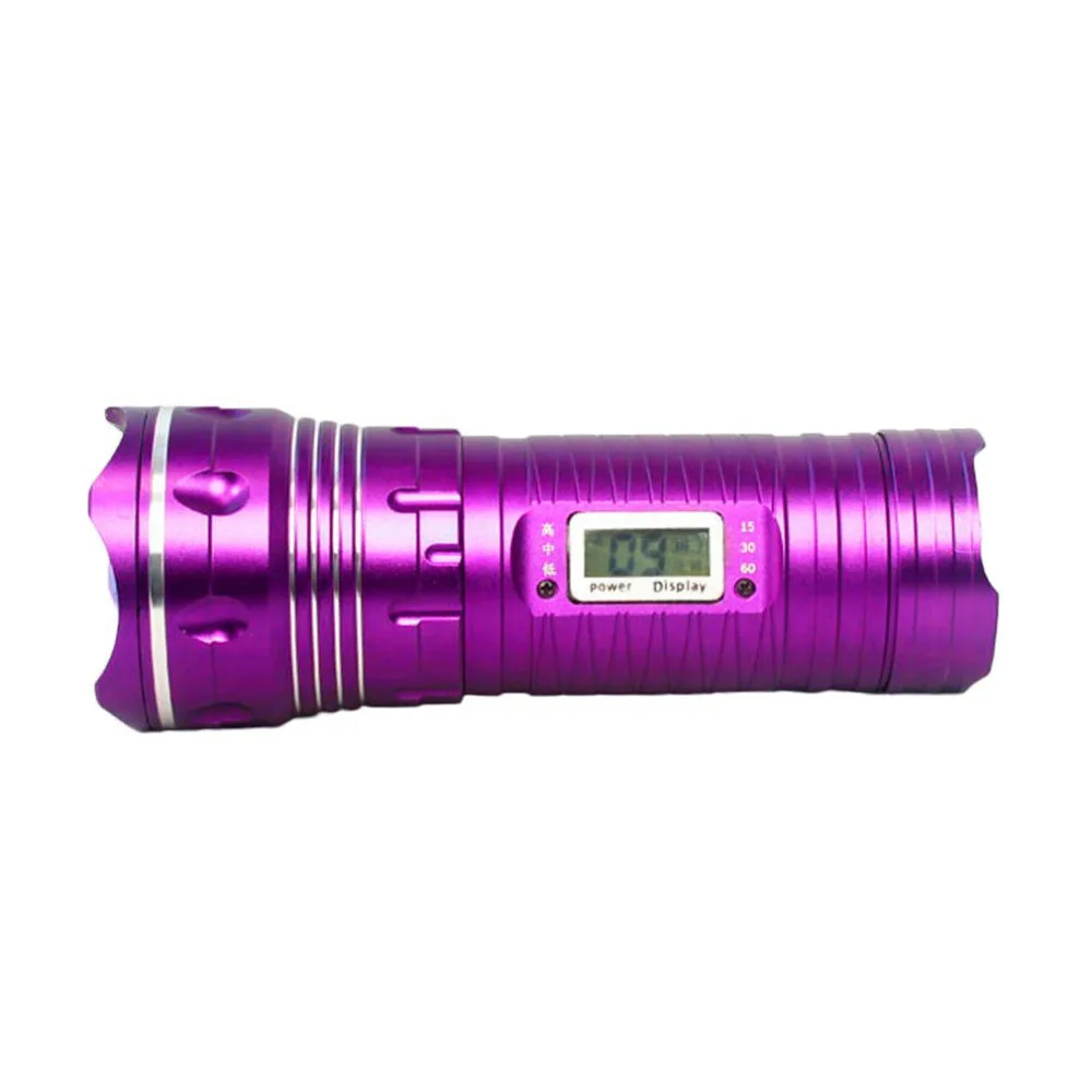 Rechargeable Zoom LED Flashlight 3 Mode Adjustable Focus Night Fishing Light LCD Display Torch Lamp Purple/Blue/White | Лампы и