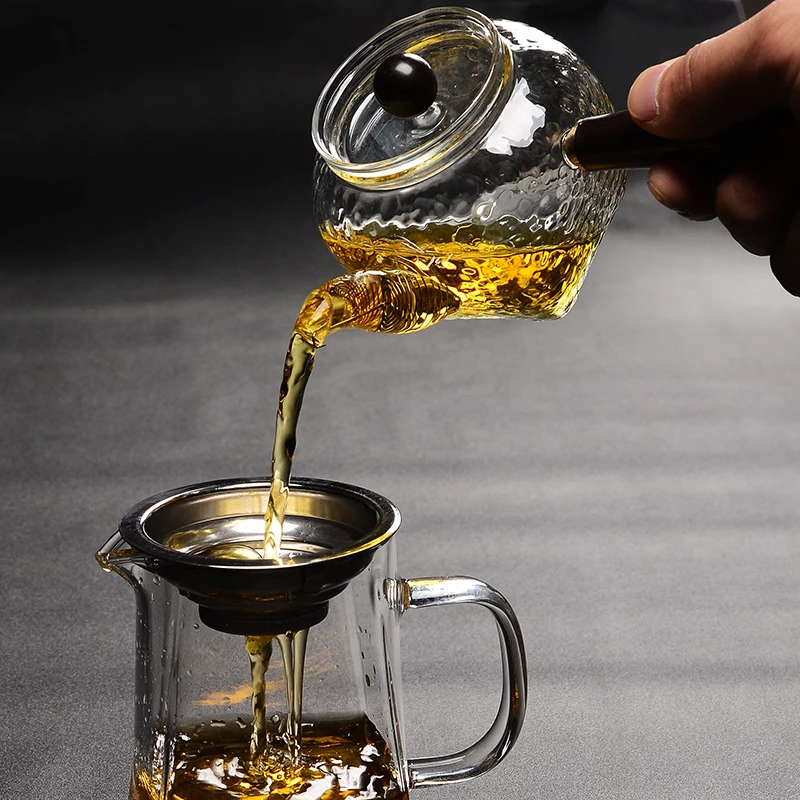 

(Can Be Burned) 225ml Japanese Style Heat Resistant Hammer Pattern Glass Teapot Side Handle Kettle Boiling Flower Teapot Tea Set