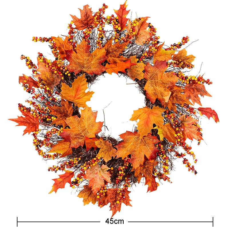 HOYVJOY Berry Maple Leaf FalWreath For Christmas Decoration Artifical Garland 45cm Decor Hand On The Wall Table High Quality | Дом и сад