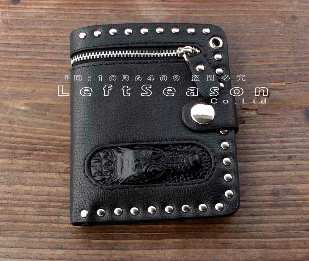 Мужской черный двойной кожаный кошелек с цепочкой Байкер панк готический