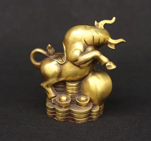 

China collection Seiko carving brass wealth cattle crafts decoration statue
