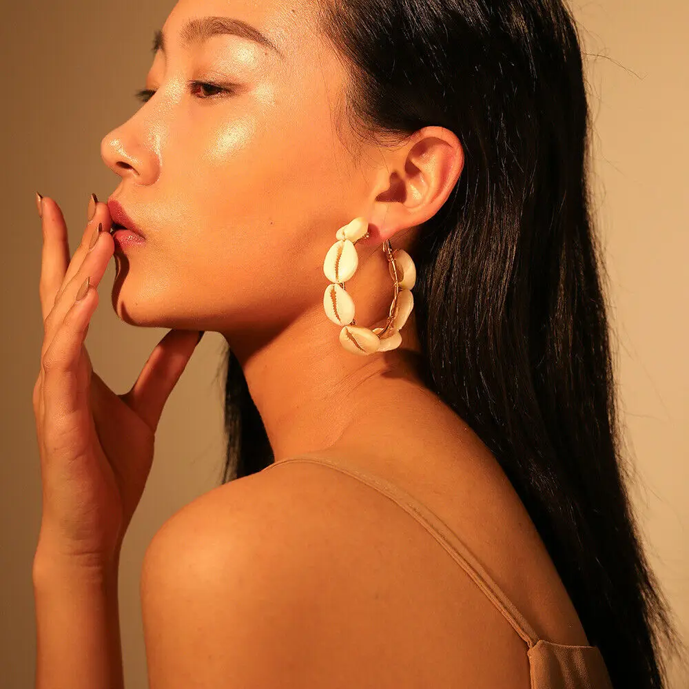 CiNily Vintage Multicolor Shell Gold Women Jewelry Hoop Summer Earrings Gift FH8920-21 | Украшения и аксессуары
