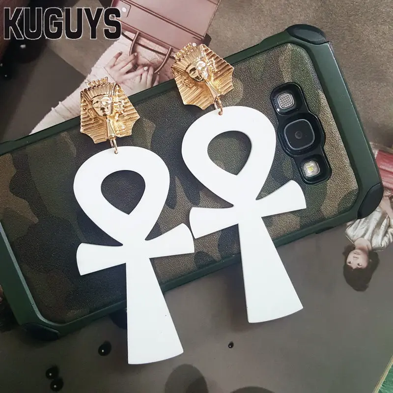 Женские серьги-подвески KUGUYS белые черные красные с крестиком Фараона ювелирные