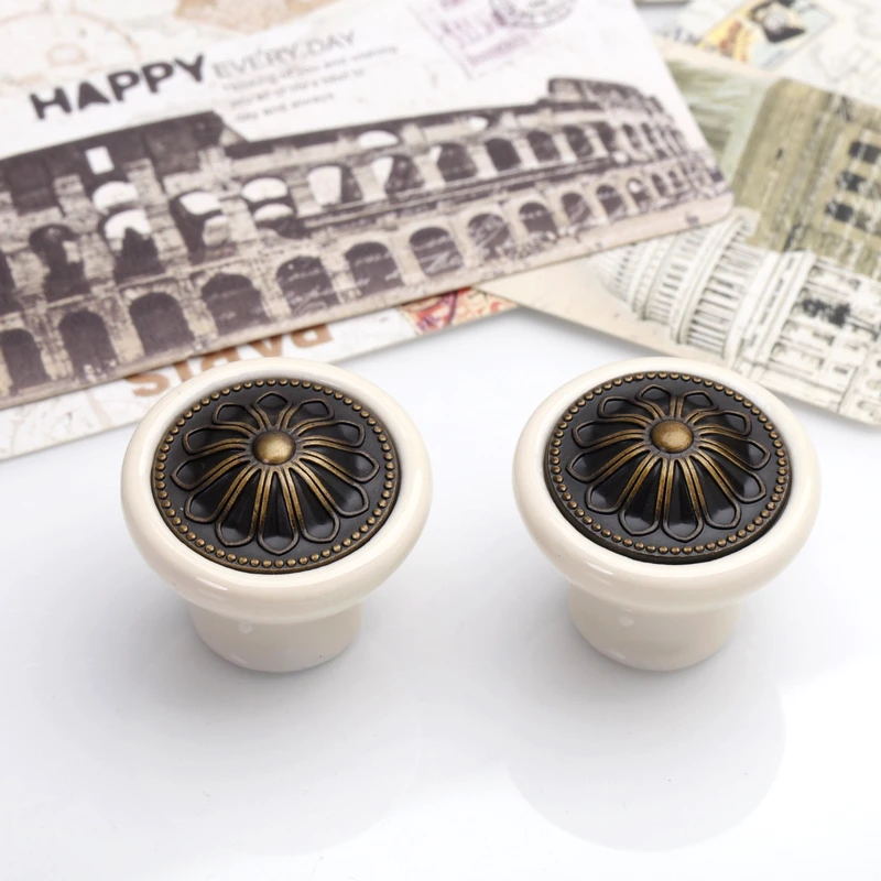 4x Новый стиль антикварный элегантный Керамика из цинкового сплава ручки и