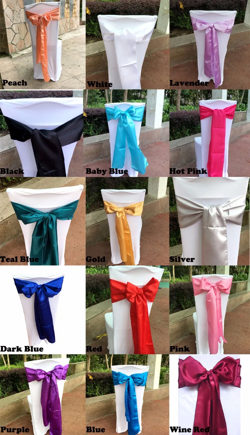 

DHL/EMS Free, 100pcs/lot Peach / Apricot 6"x108" Satin Chair Cover Sash for Wedding Banquet Supply Decoration Wholesales