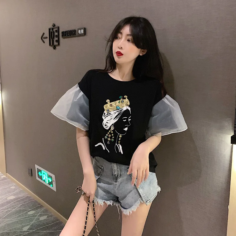 2 цвета летние топы 2019 свободные футболки с короткими рукавами в Корейском стиле