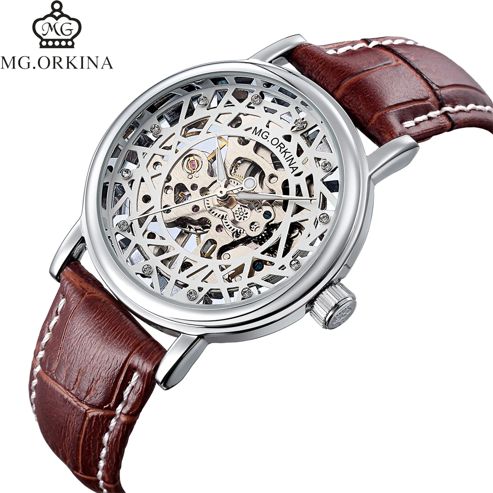 Лучшие Продажи Кожаный Ремешок Русский Полный Скелет Мужские Руки Ветер Тонкий