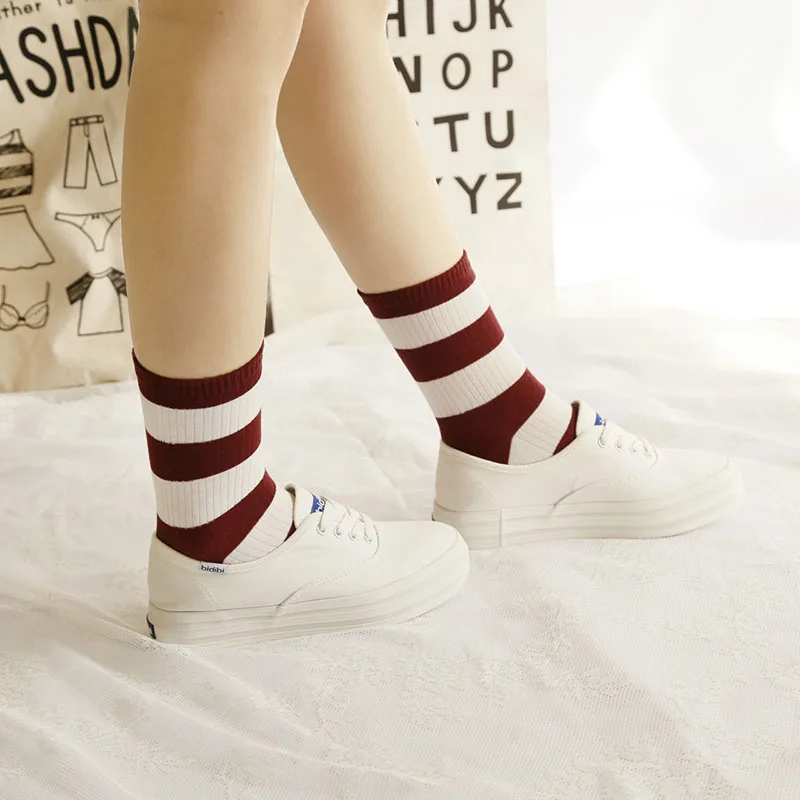 6 пар в партии Сезон весна-осень В Корейском стиле полоску для женщин Симпатичные