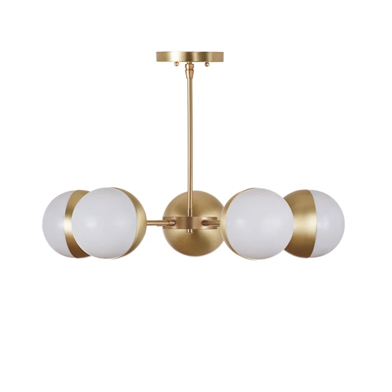Новый современный ресторан стеклянный шар пять полностью латунных полулюстр
