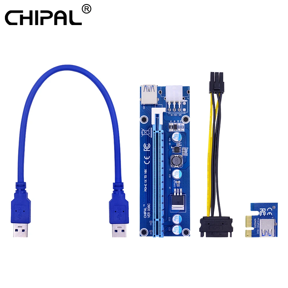 CHIPAL VER006C PCI E Riser Card 006 Express 1X к 16X удлинитель 30 см USB3.0 кабель 6Pin SATA для BTC ETH