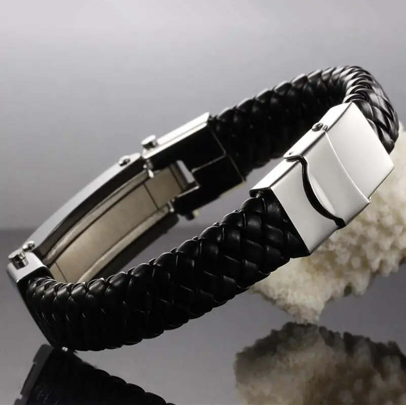 Модные популярные брендовые ювелирные изделия мужские браслеты черный кожаный