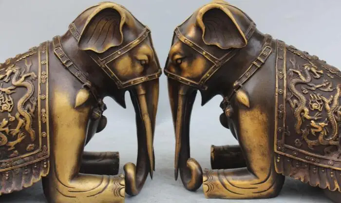 S4385 Китайский Чистая Бронзовый Резьба Благоприятный Животных Дракон Слон