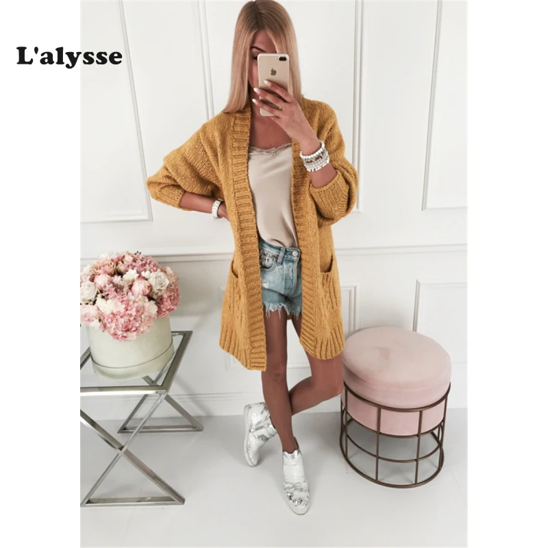 Lanysse Новинка 2019 зимний женский свободный вязаный свитер с длинным рукавом