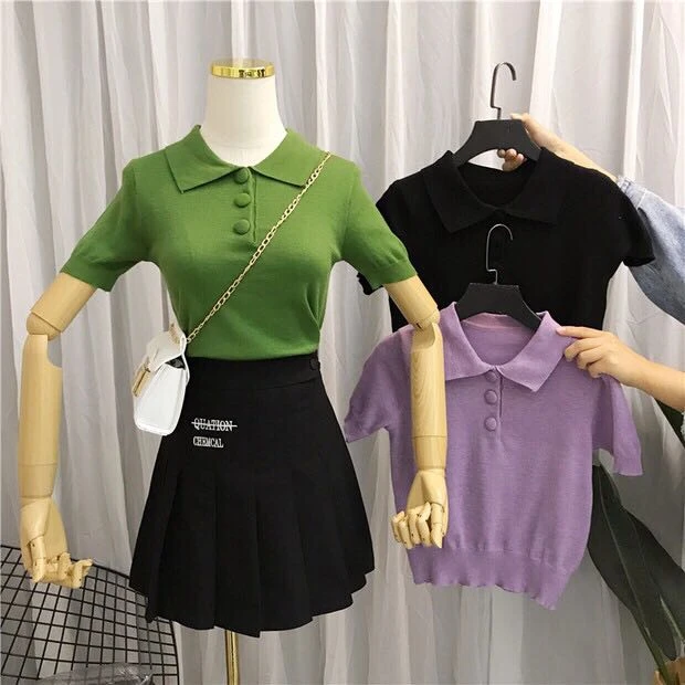 Корейская Летняя женская футболка Ins с коротким рукавом рубашка отворотом