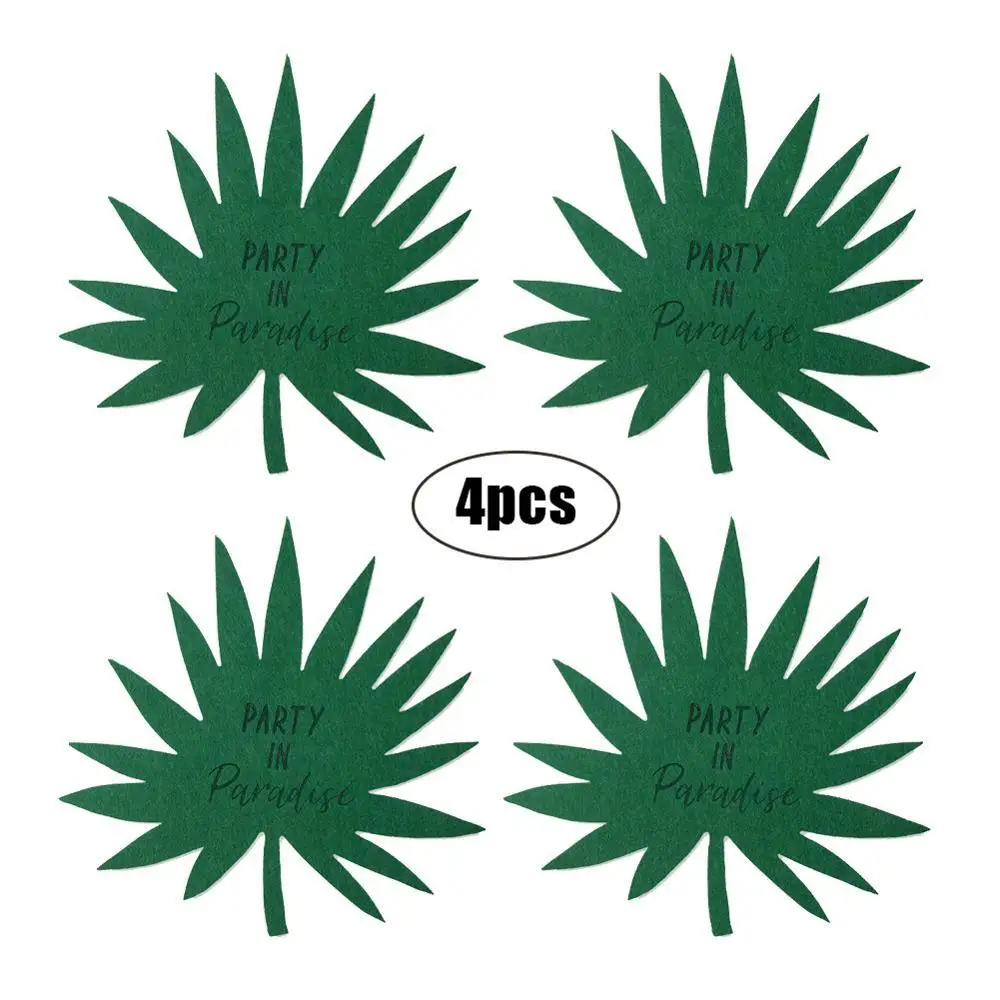 Набор 4 Зеленые войлочные тропические листья салфетки искусственный пальмовый