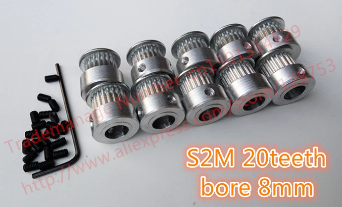 

Wholesale 10pcs S2M synchronous pulley 20 teeth Bore 8mm fit width 6mm timing pulley Belt 3D Free shipping