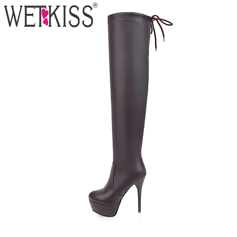 Сапоги женские выше колена на тонком высоком каблуке 2018 см платформе | Обувь