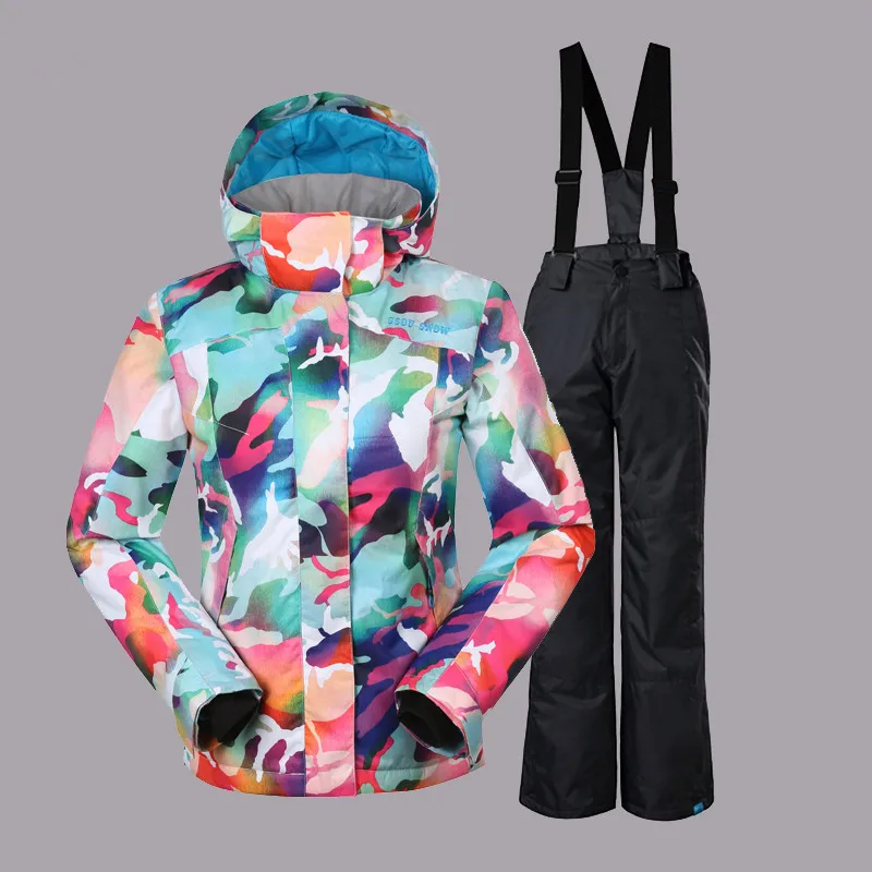 Color 6 Лыжный костюм для девочек, бренд GSOU SNOW, ветрозащитная лыжная куртка, брюки, водонепроницаемая верхняя спортивная одежда, лыжный сноуборд, супер теплый костюм - Цвет: Color 6