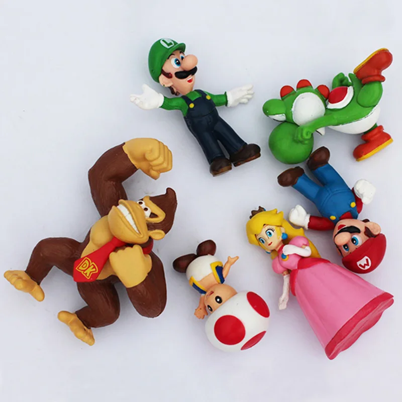 6 шт./компл. 4 ~ см Super Mario Bro Luigi Yoshi Donkey Kong Toad Принцесса Персик ПВХ Фигурки игрушки для