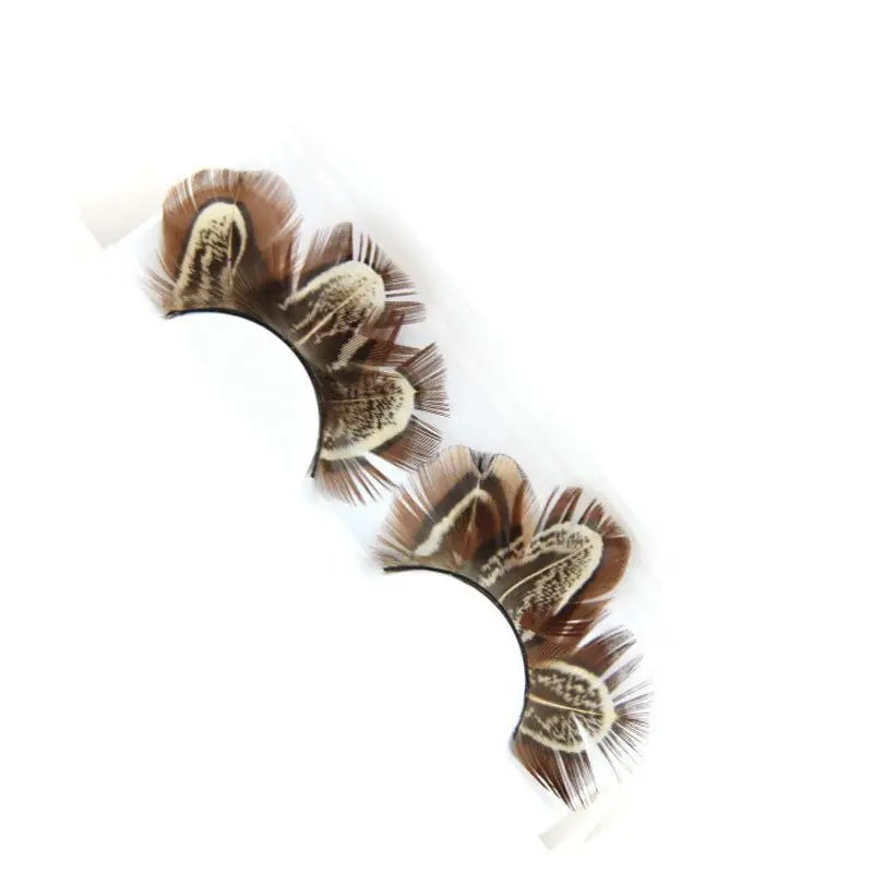 Накладные ресницы с цветными перьями маскарадное сценическое шоу Коричневый