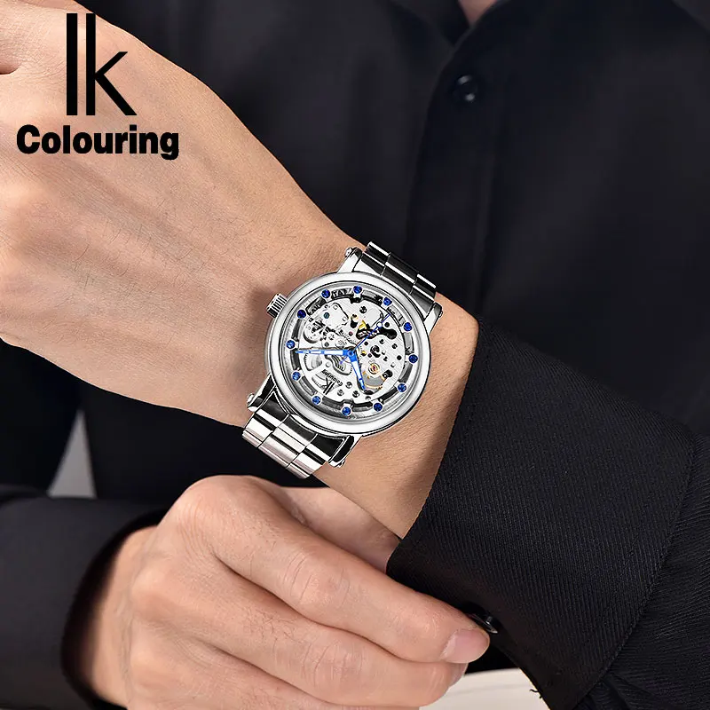 Мужские часы скелетоны IK автоматические наручные с серебристым циферблатом