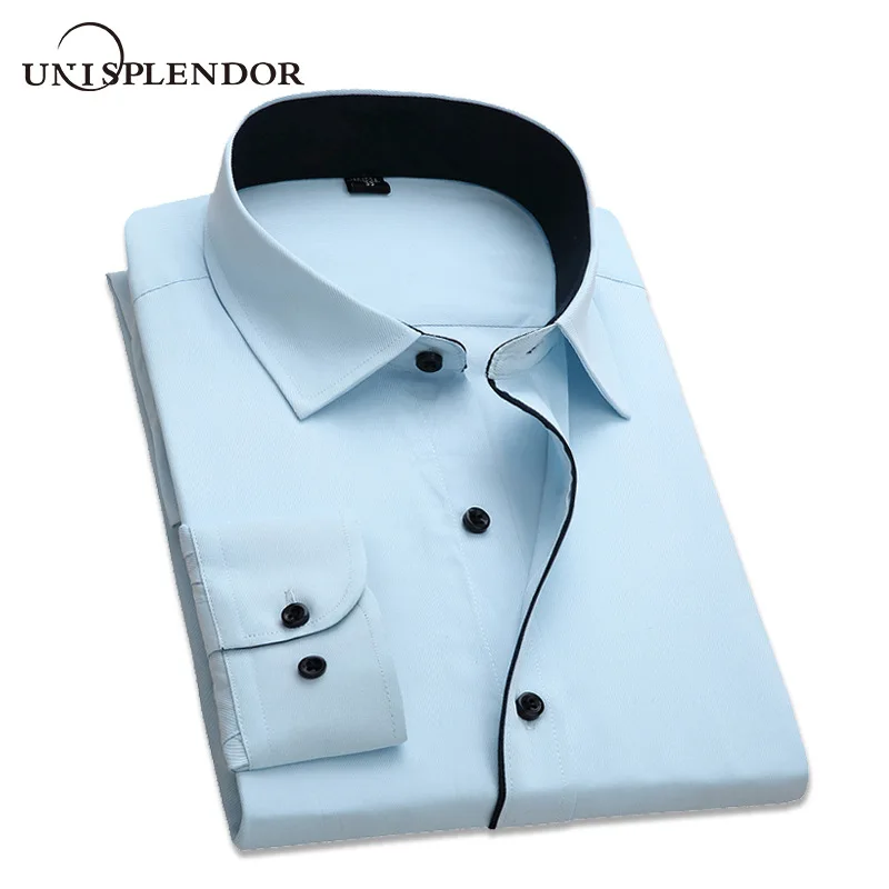 Рубашка мужская приталенная однотонная с длинным рукавом 4XL YN258|designer mens dress