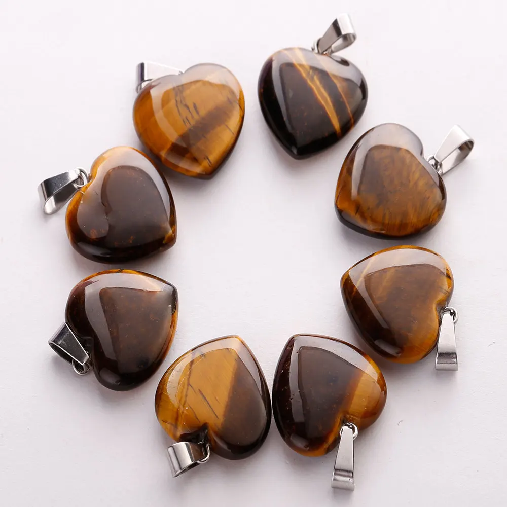 tigerite eye stone Подвески из натурального камня в форме сердца для изготовления ювелирных изделий, смешанные Подвески 20 мм 50 шт./лот - Окраска металла: tigerite eye stone