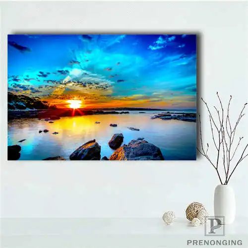 Домашний декор пляжи море рассвет (1) Холст плакат ткань стены печать мульти