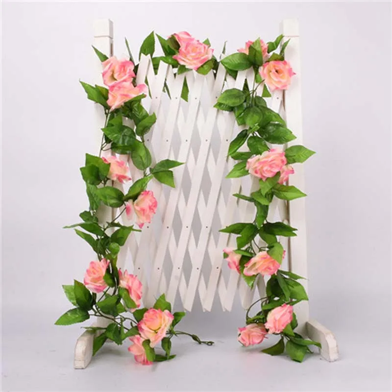 9pcs Peach 1 шт. шелковые розы плюща лоза с зелеными листьями для дома Свадебные украшения поддельные листья diy Висячие гирлянды искусственные цветы - Цвет: 9pcs Peach