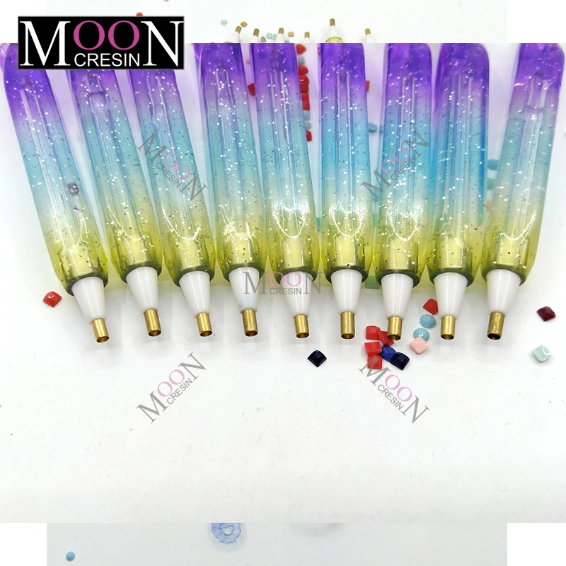 

New Rainbow Colorful Ocean Pen With Chain Embroidery Accessories Wax Diamond Painting Cross Stitch Point Drill Mosaic Tool Kits