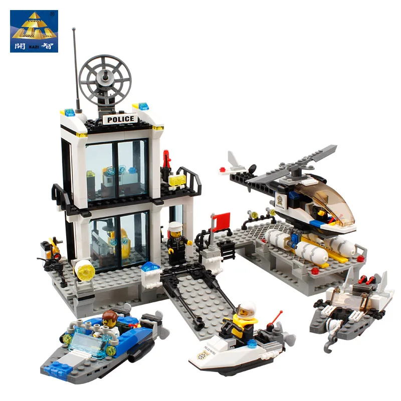 KAZI Police Station Legos Building Blocks Helicopter Boat Model Bricks Toys Compatible Famous Brand Brinquedos Birthday Gift | Игрушки и